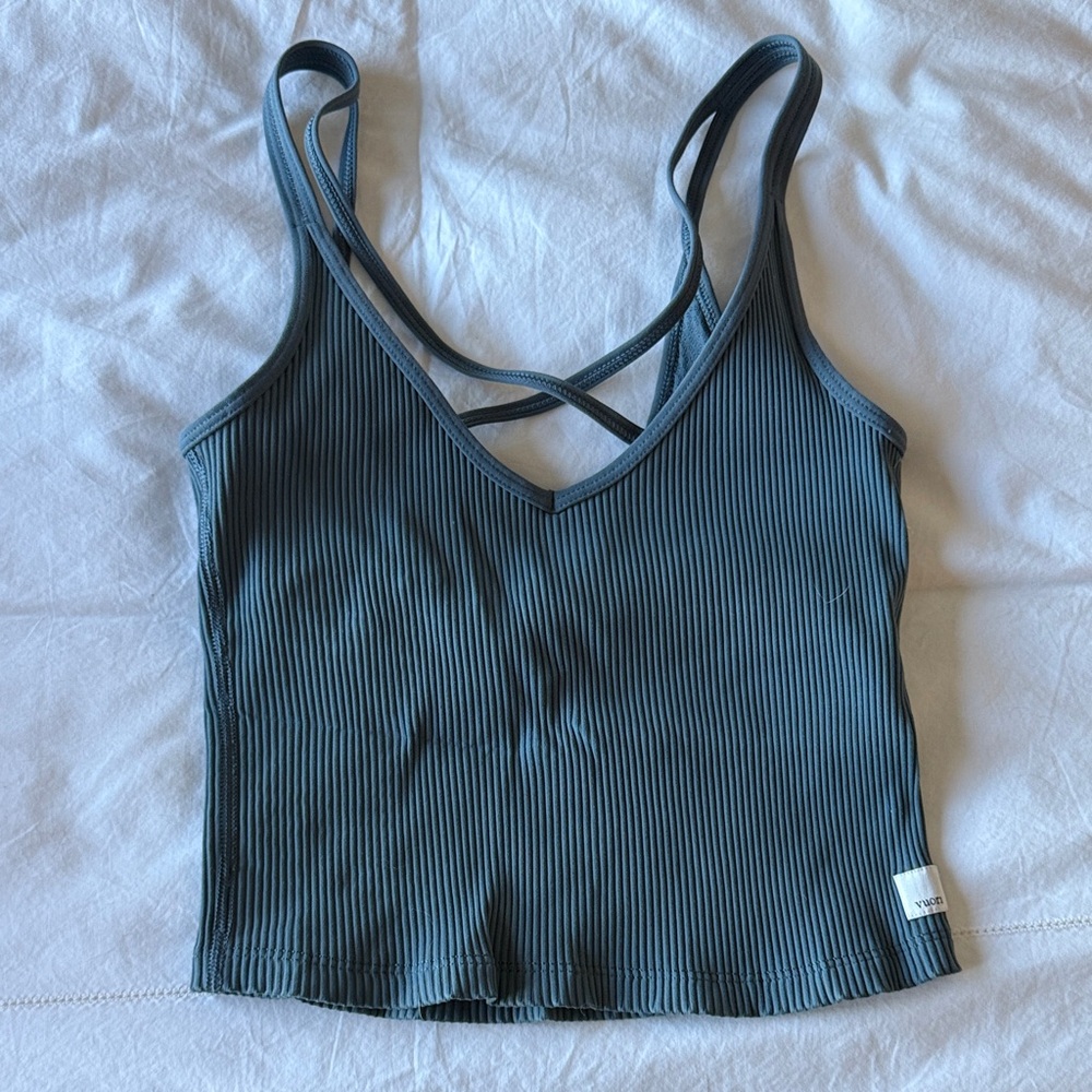 Vuori Ribbed V-Neck Crossback Camisole - Slate Blue